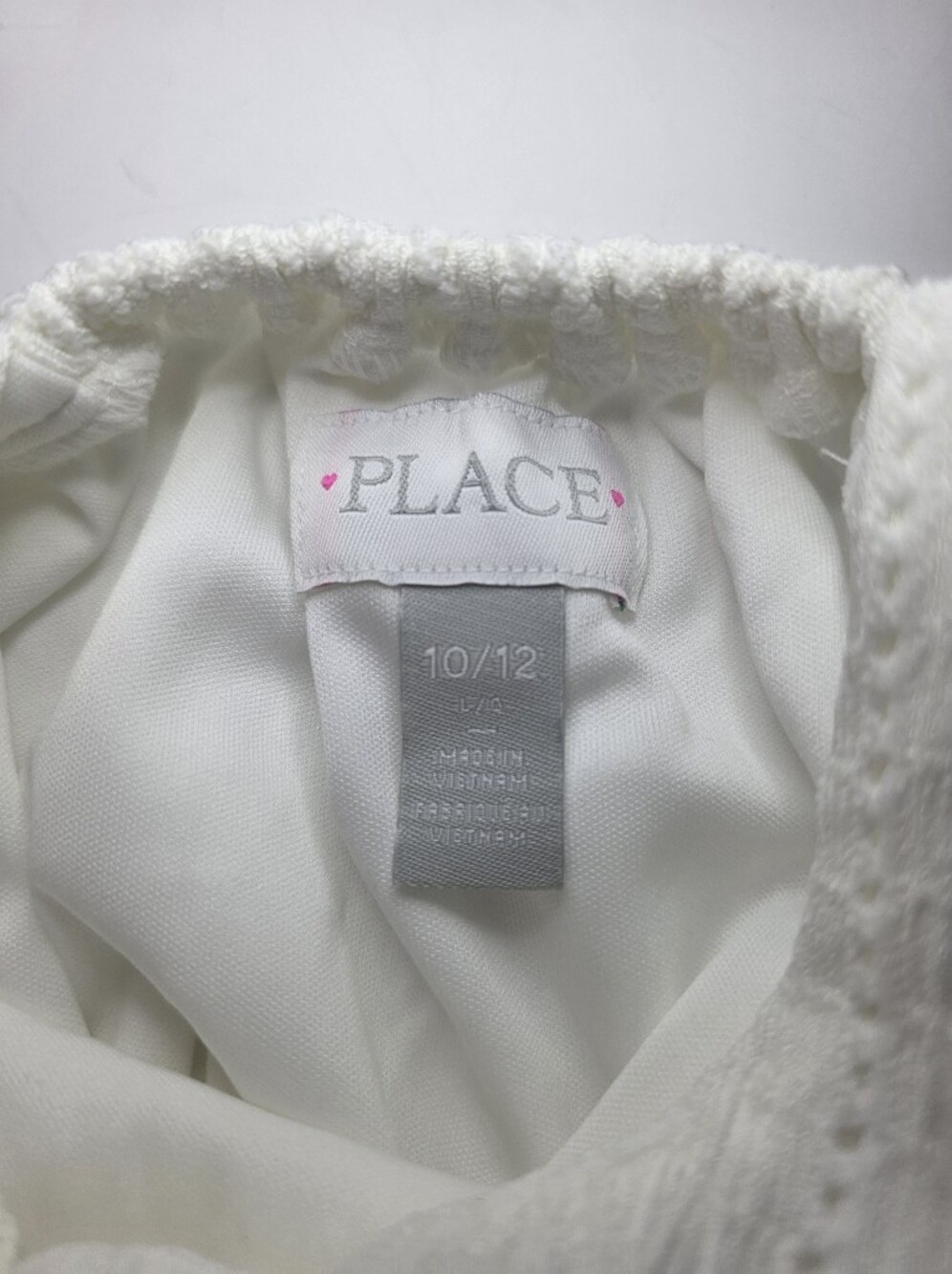 The Childrens Place White Eyelet Cutout Dress Size 10/12 L Ruffle Preppy Minimal - Picture 7 of 7